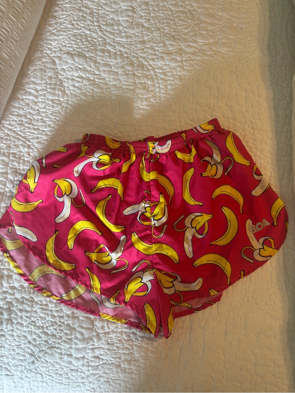 BOA Pink Banana-Print Athletic Shorts, Size S